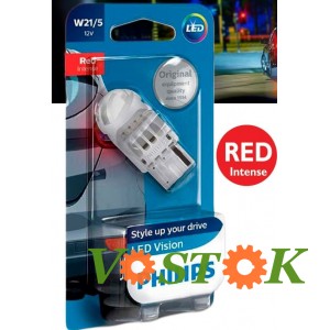 Лампа W21/5W LED RED 12835 12V (блістер)